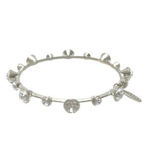 Natasha Silver Tone Studded Bangle Clear Faceted Rhinestone Bracelet Punk Biker
